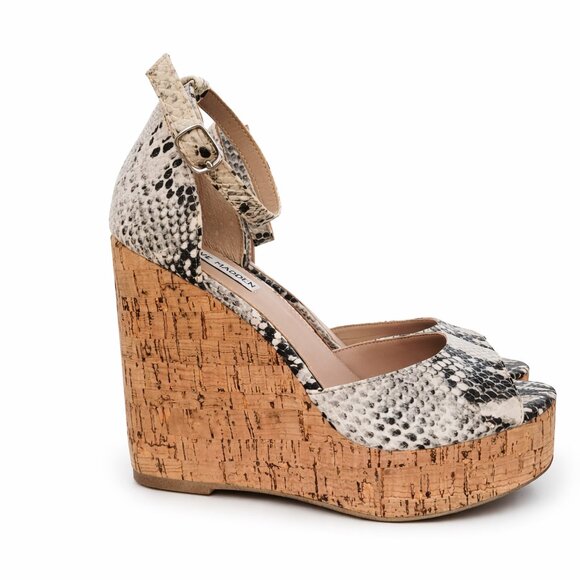 Steve Madden Snakeskin Platform Heels – Size 10 – Ankle Strap Peep Toe Cork Heel - Picture 6 of 6